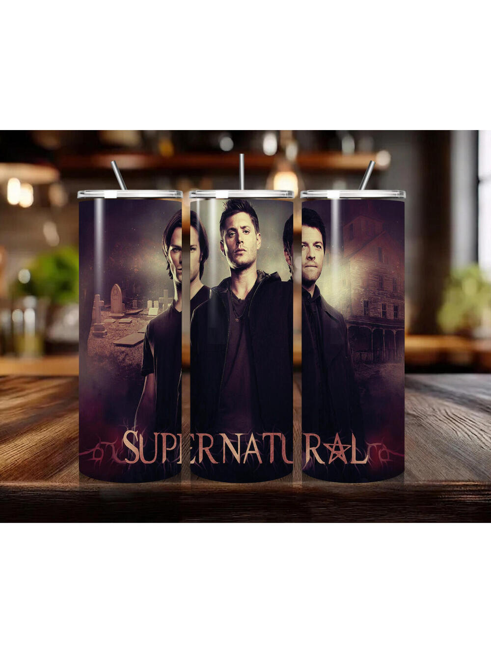 20 oz Supernatural Stainless Steel Tumbler with Lid, Straw